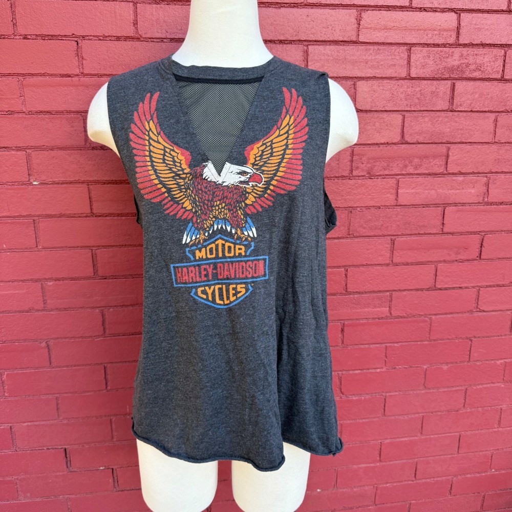 Harley Davidson Women's‎ Tank Top Gray XL Motorcycle Eagle Graphic Sleeveless
